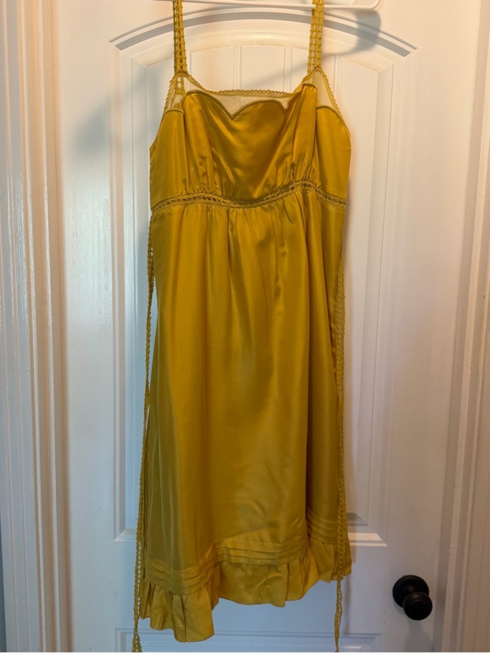 Anthropologie Yellow Satin Slip Dress